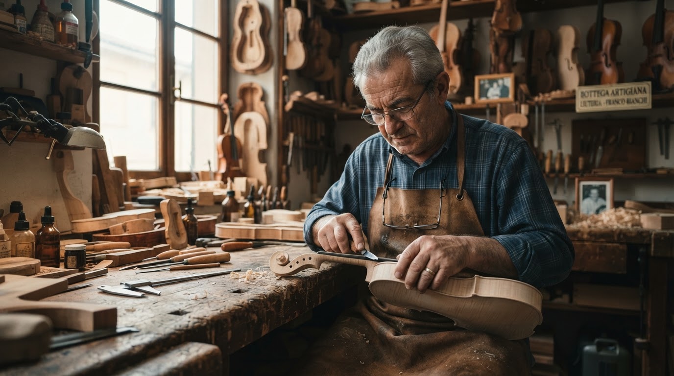 Artigiano italiano al lavoro nella sua bottega