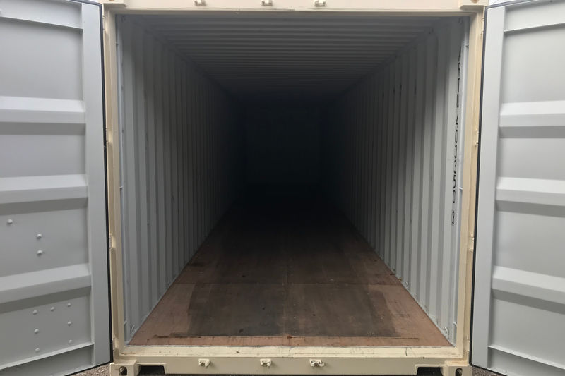 Clean empty storage container wood floor interior
