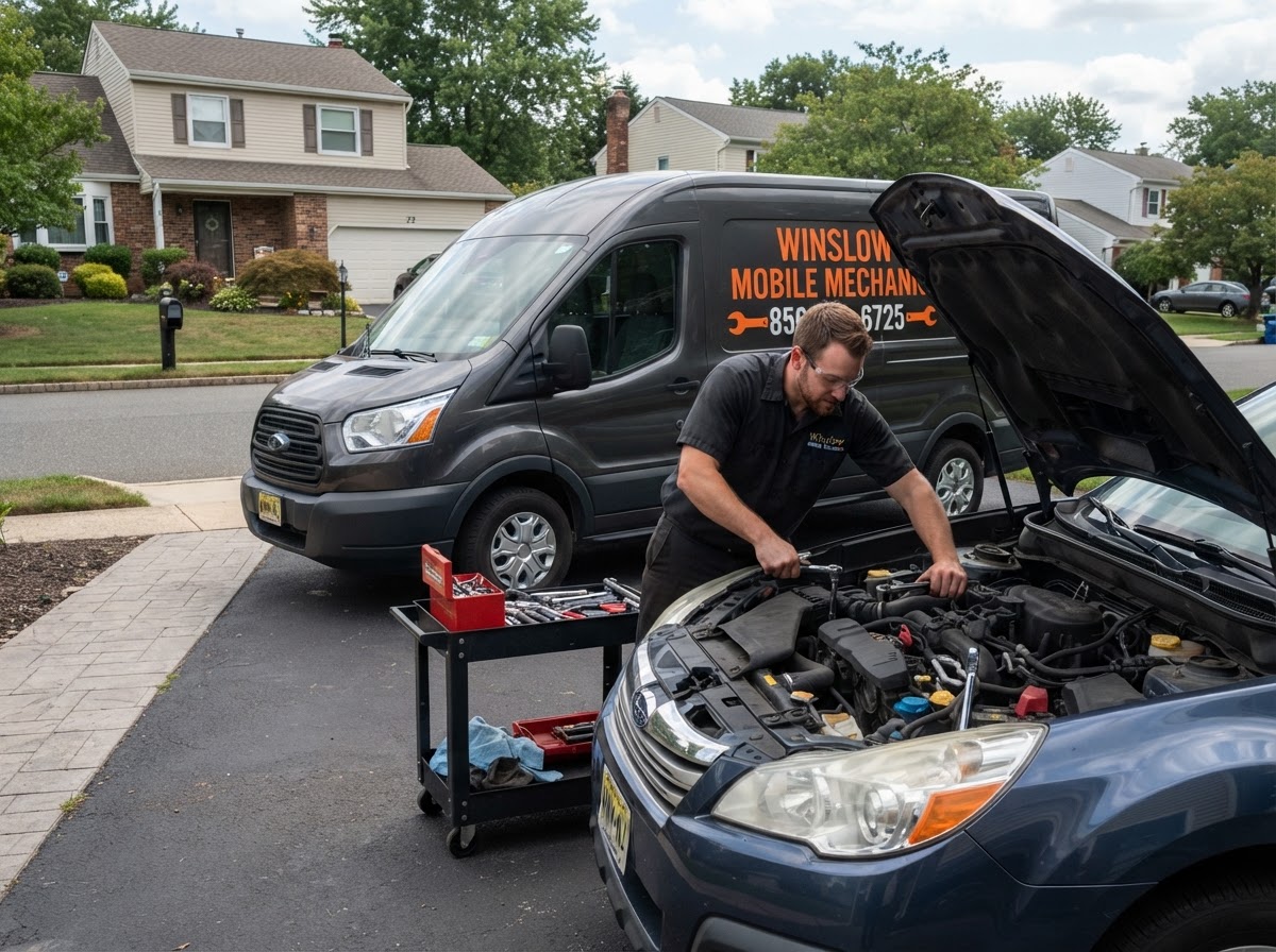 Winslow Mobile Mechanic performing on-site auto repair at a residential driveway in Winslow Township, NJ