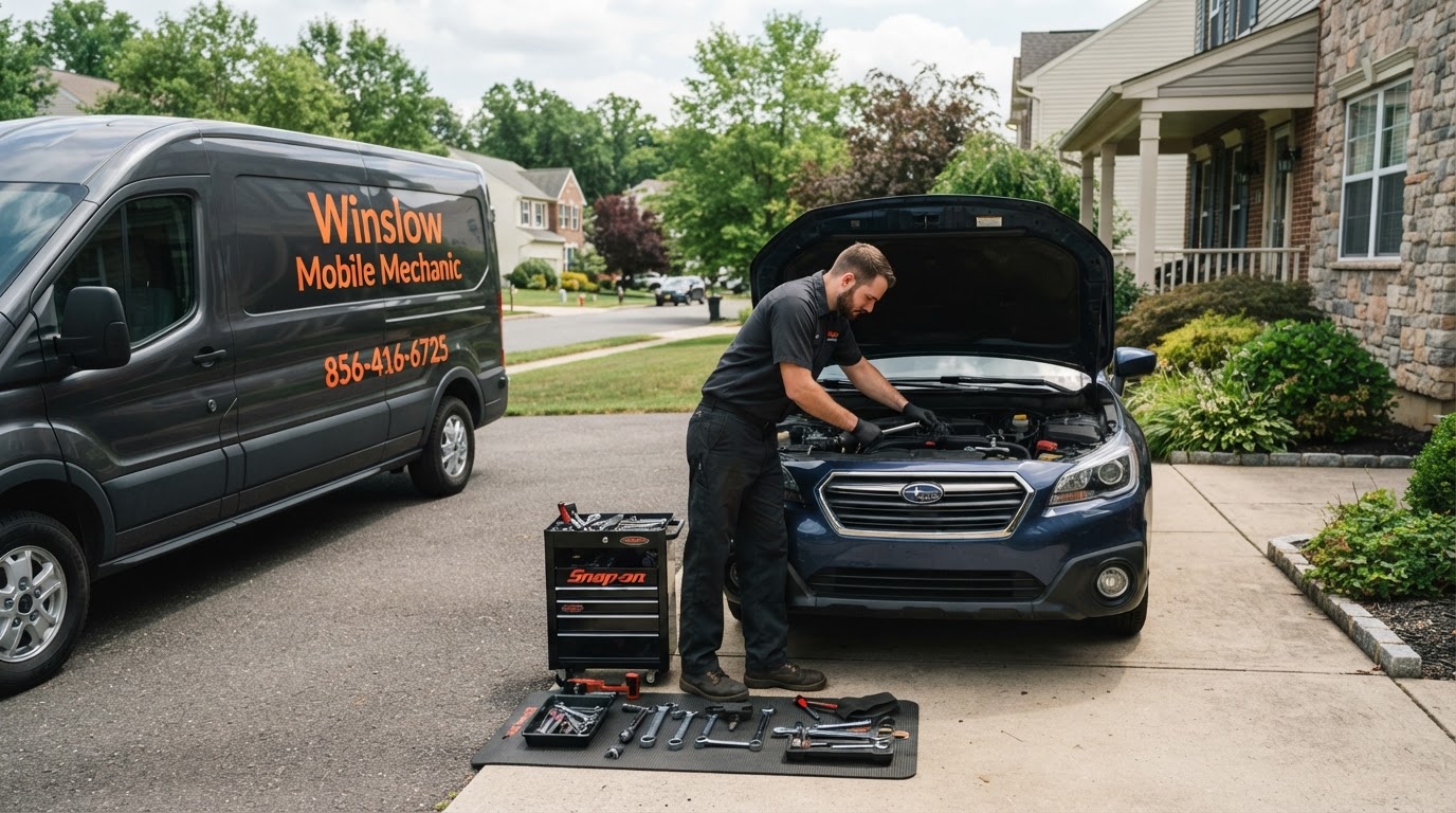 Winslow Mobile Mechanic mobile mechanic performing on-site vehicle repair at a South Jersey driveway