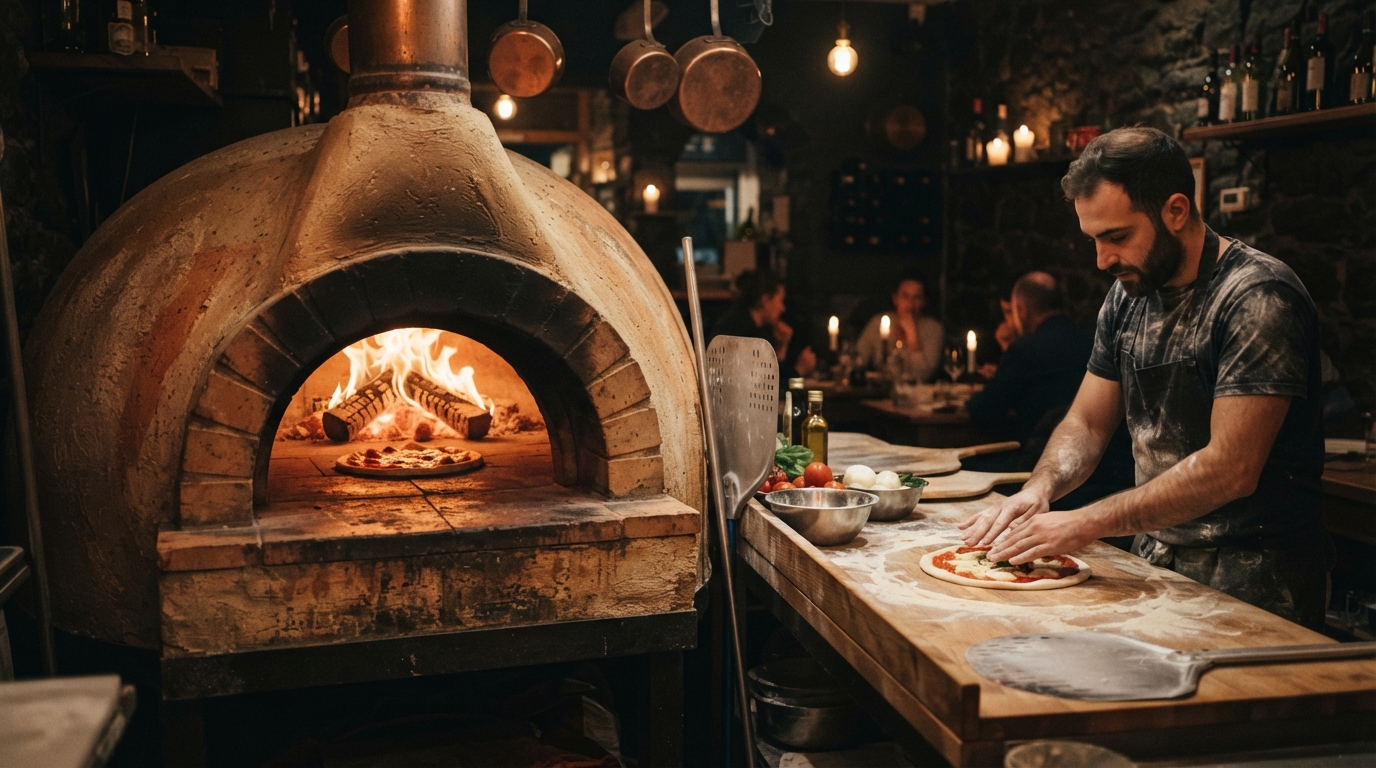 Traditional wood-fired clay oven inside The Pizzeria Nairobi