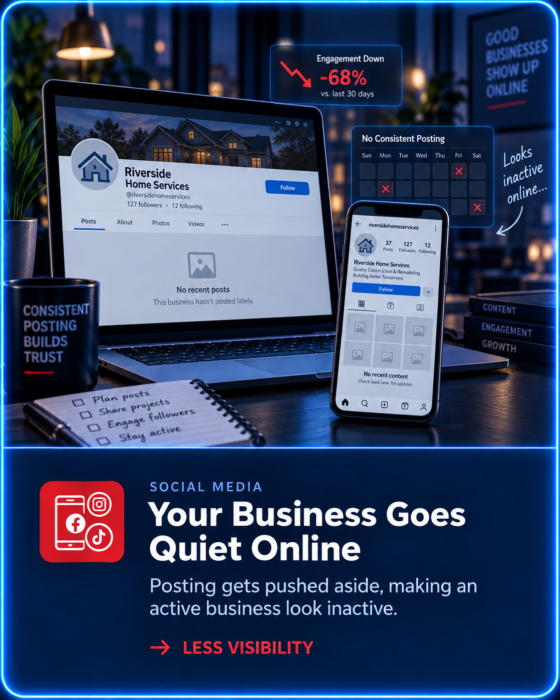 Your Business Goes Quiet Online — lack of consistent posting creates less visibility
