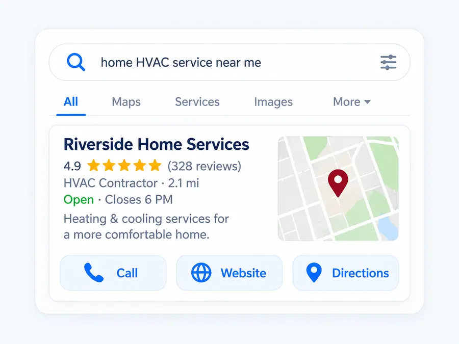 Local search result helping a homeowner find a nearby service business