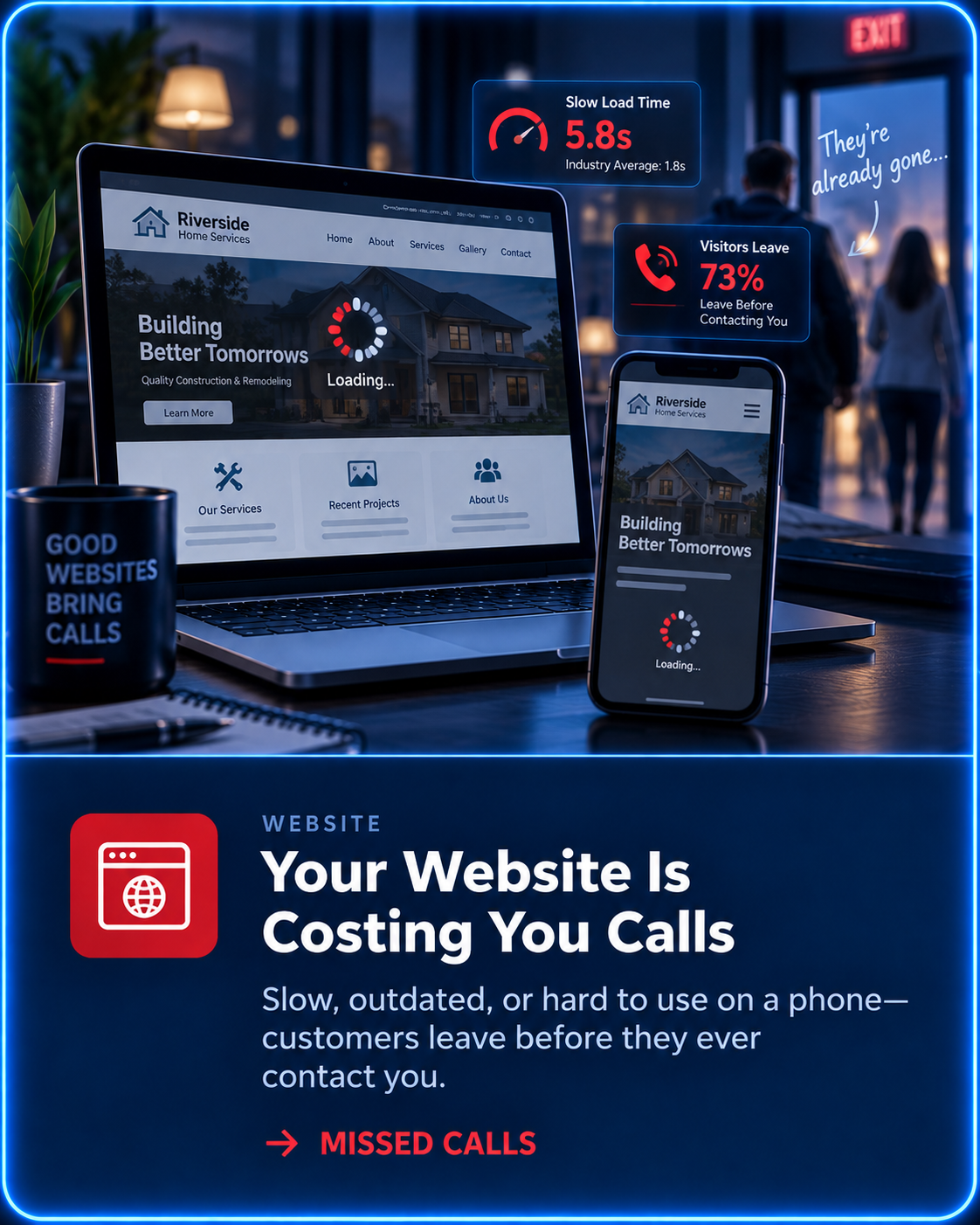 Your Website Is Costing You Calls — slow load time and high visitor drop-off leading to missed calls