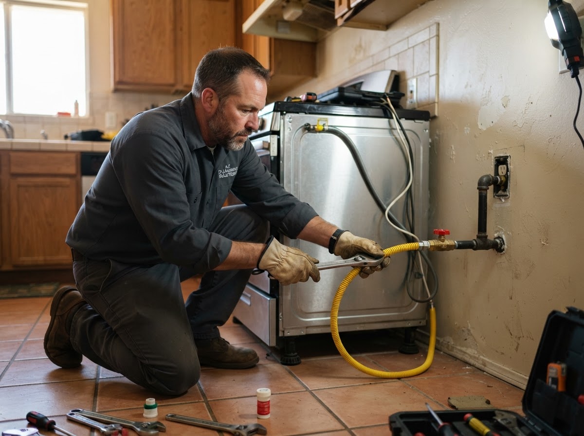 New gas line piped for a range and water heater in a Peoria, AZ home