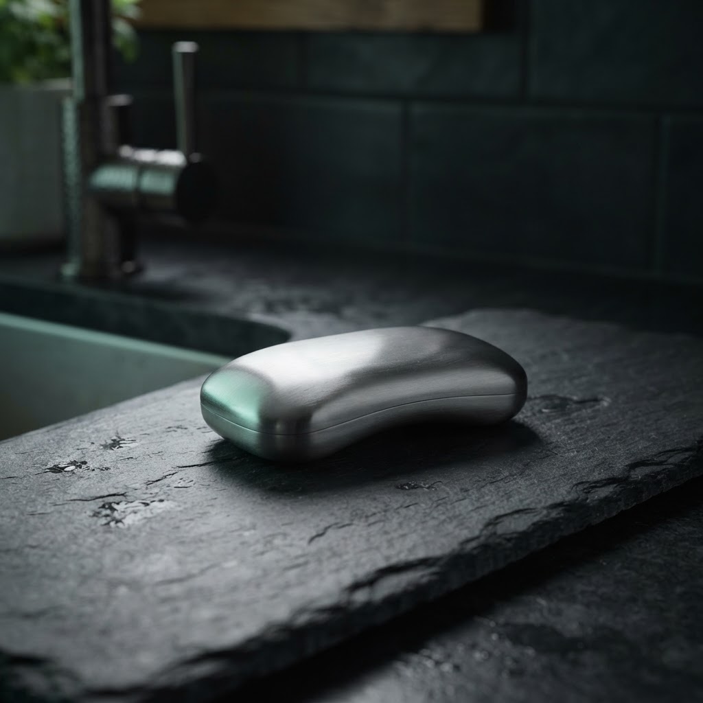 kitchen still life: Stainless soap bar