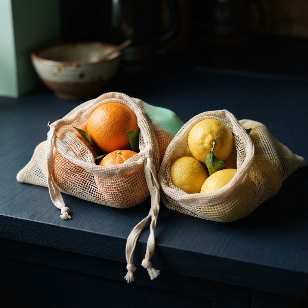 under-25 still life: Reusable produce bags