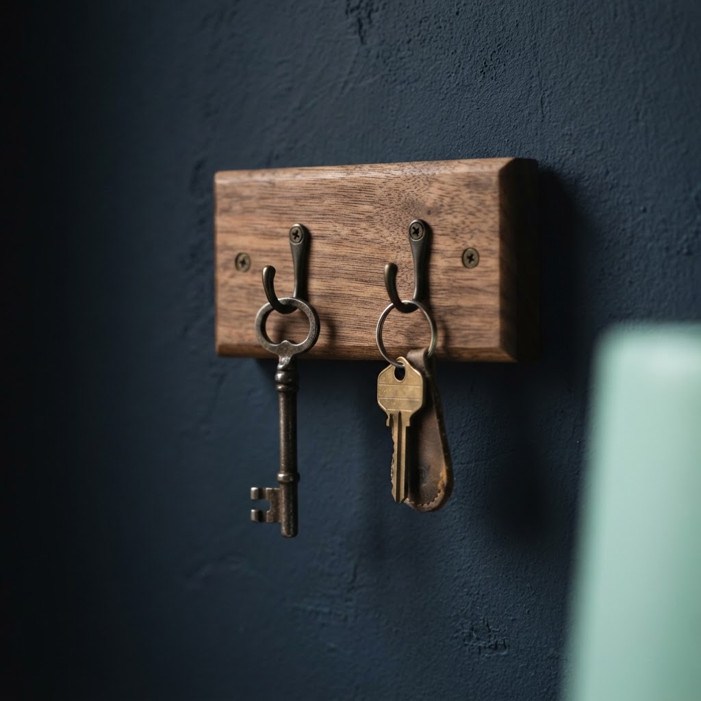 under-25 still life: Key rack with hooks