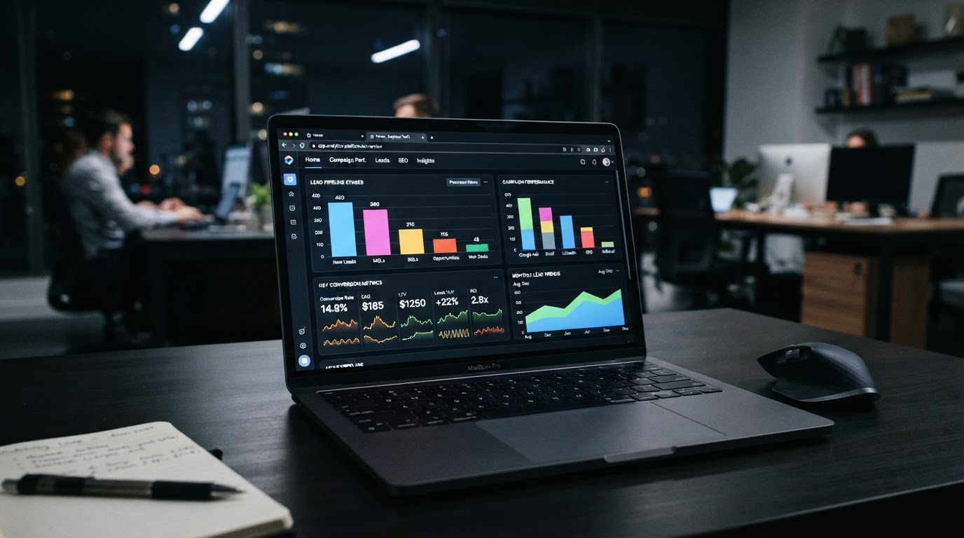 Marketing dashboard showing lead pipeline and conversion tracking