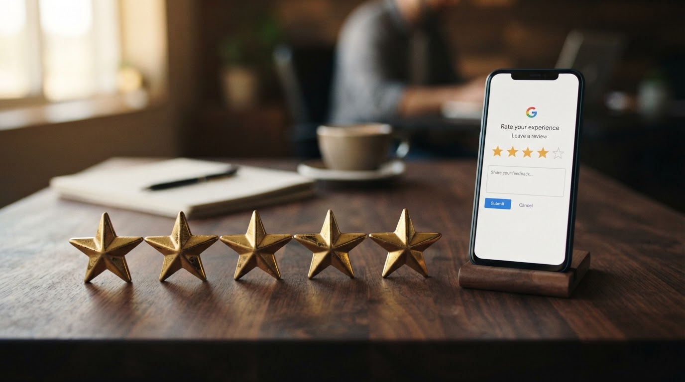 Five gold stars representing Google reviews and reputation management