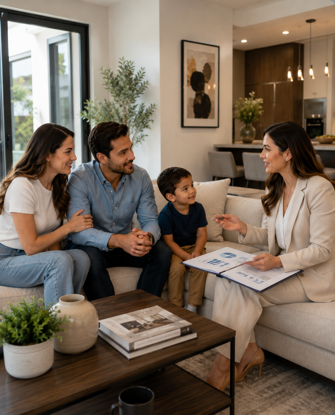 Asesora patrimonial en reunión con familia