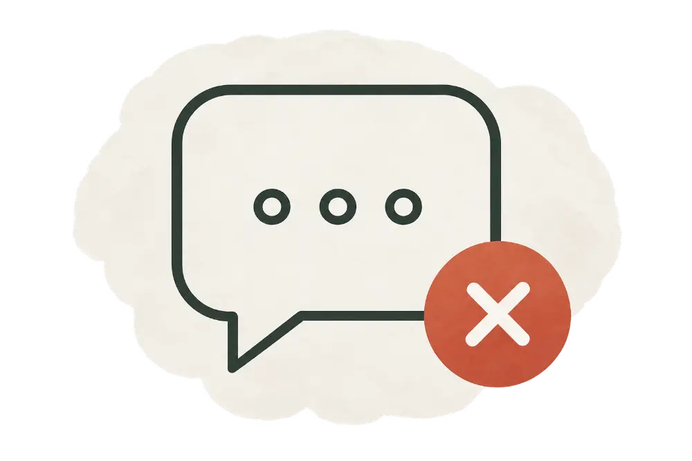 Speech bubble illustration with red X badge representing missed or forgotten client review requests