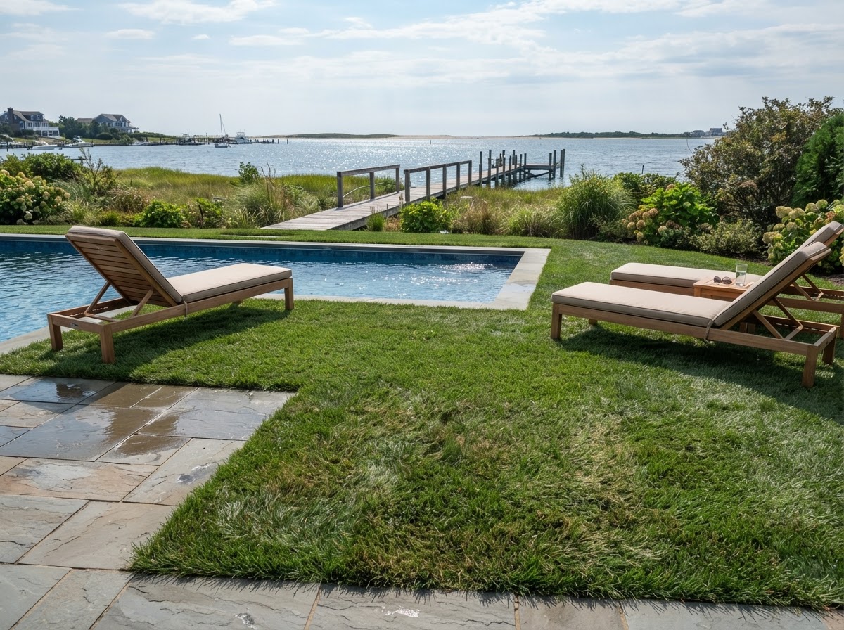 Pool area turf installation in Oceanside NY