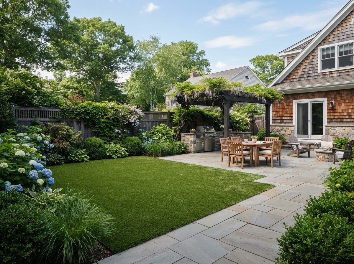 Artificial grass lawn installation for a Valley Stream NY backyard