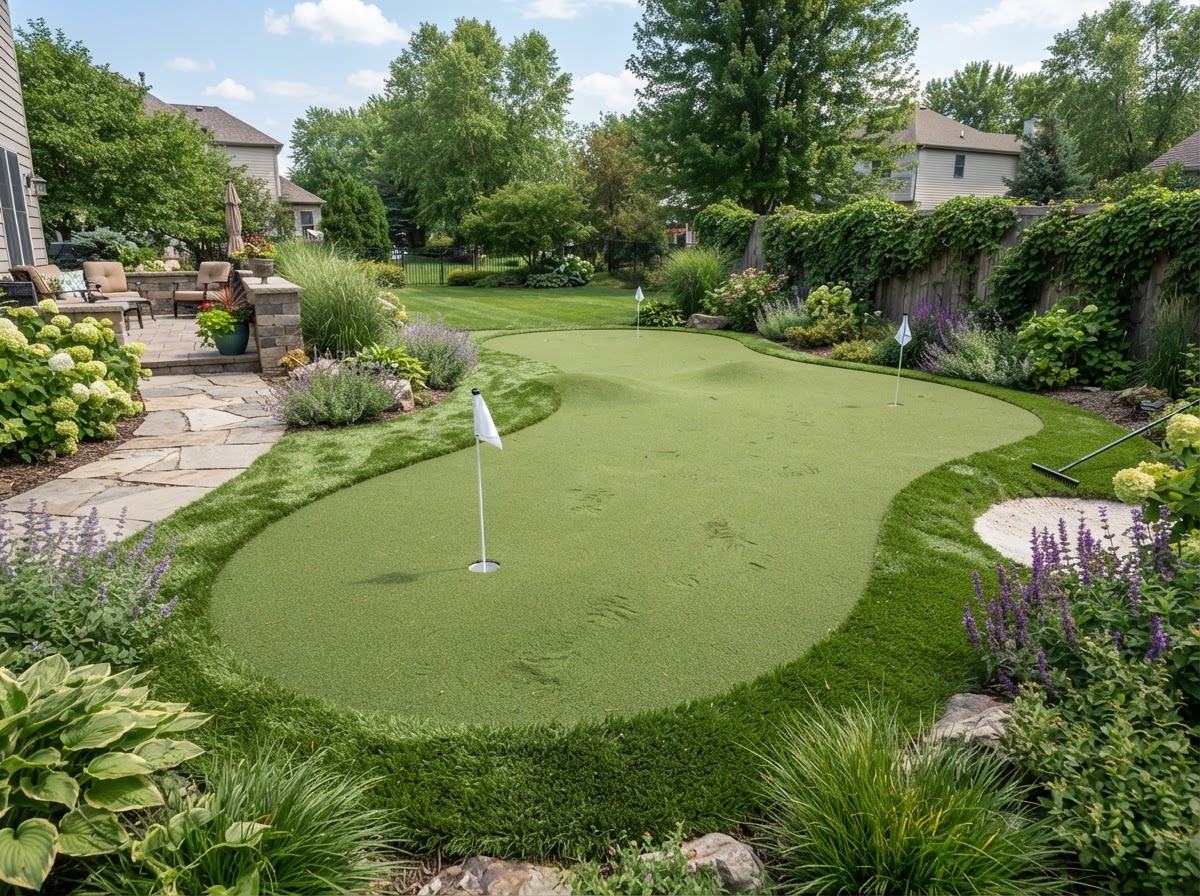 Custom artificial turf putting green in Valley Stream NY