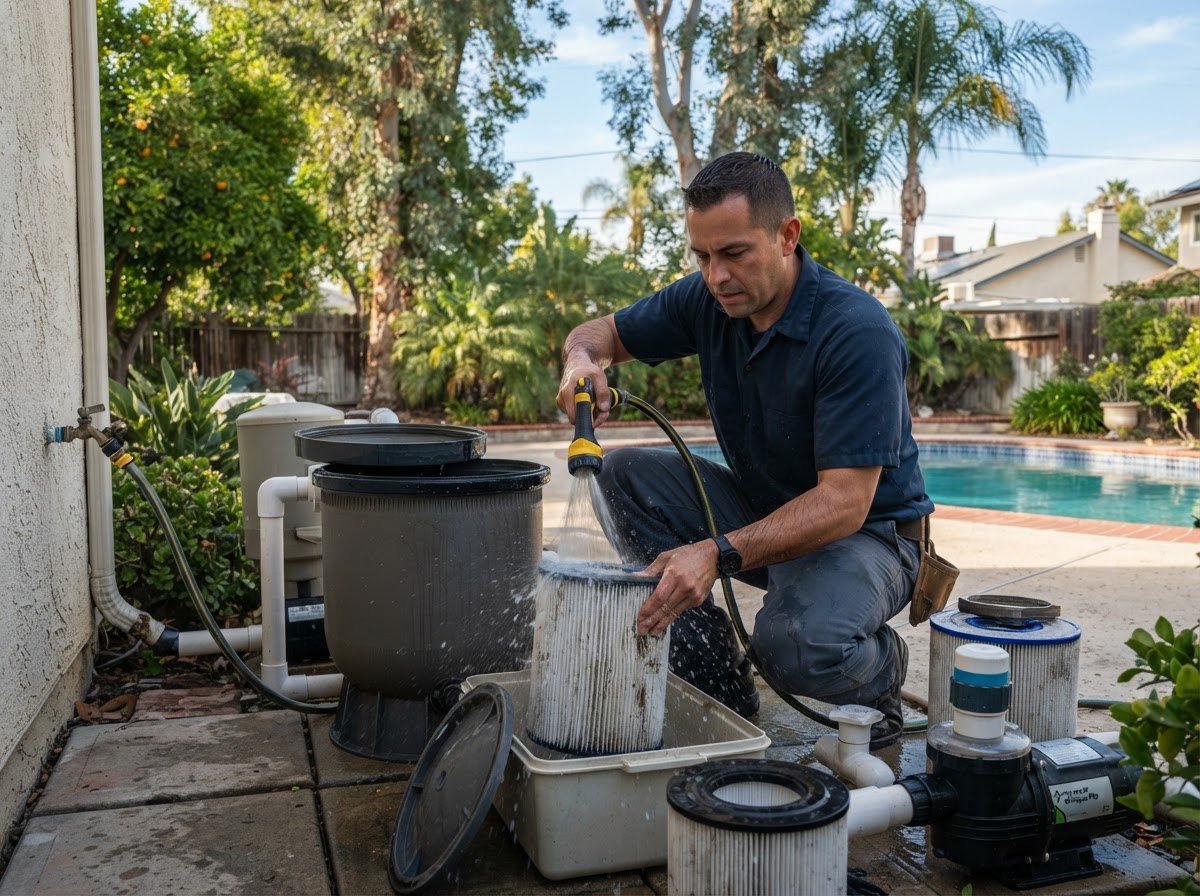 Residential pool filter cleaning service in Paramount CA