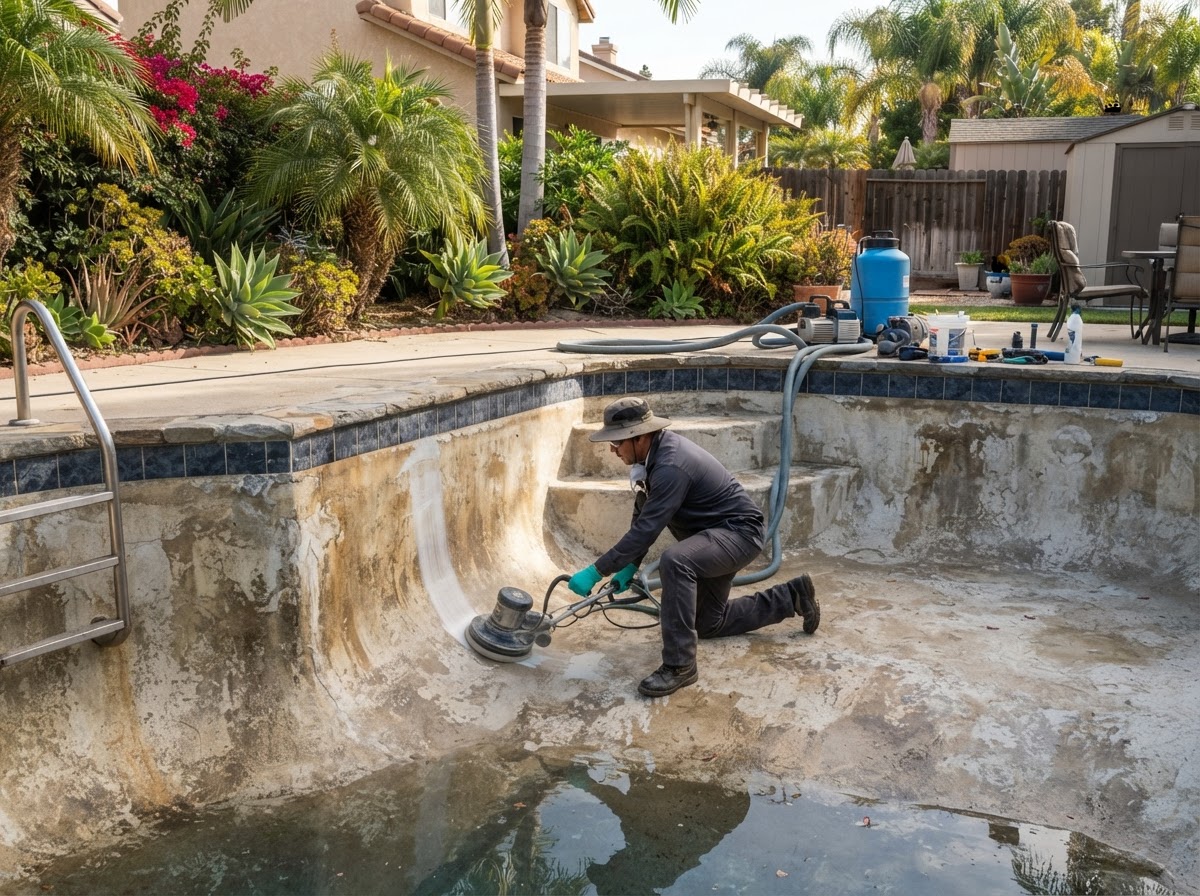 Professional pool surface cleaning in Bellflower California
