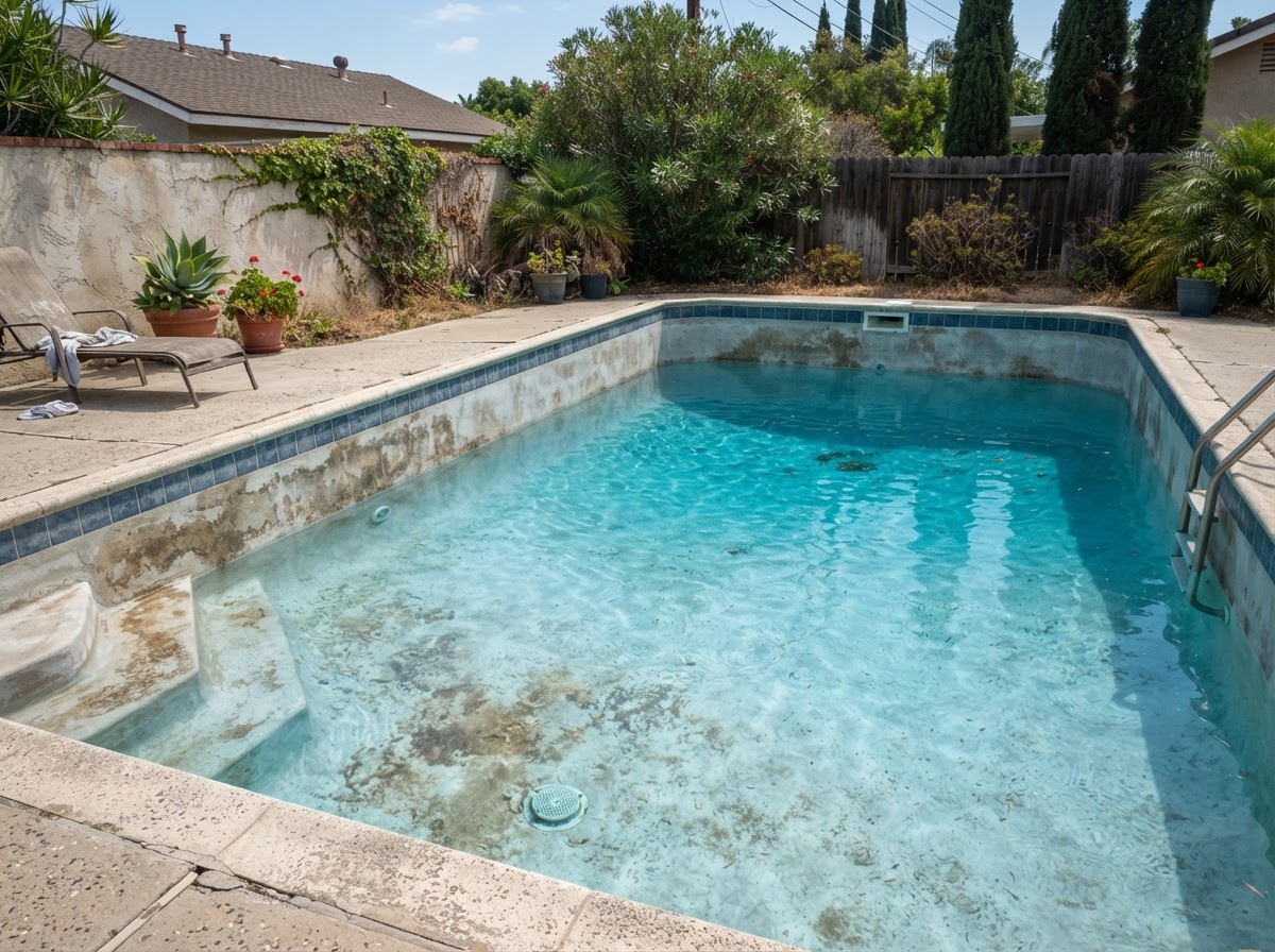 Pool surface stains requiring cleaning in Bellflower CA