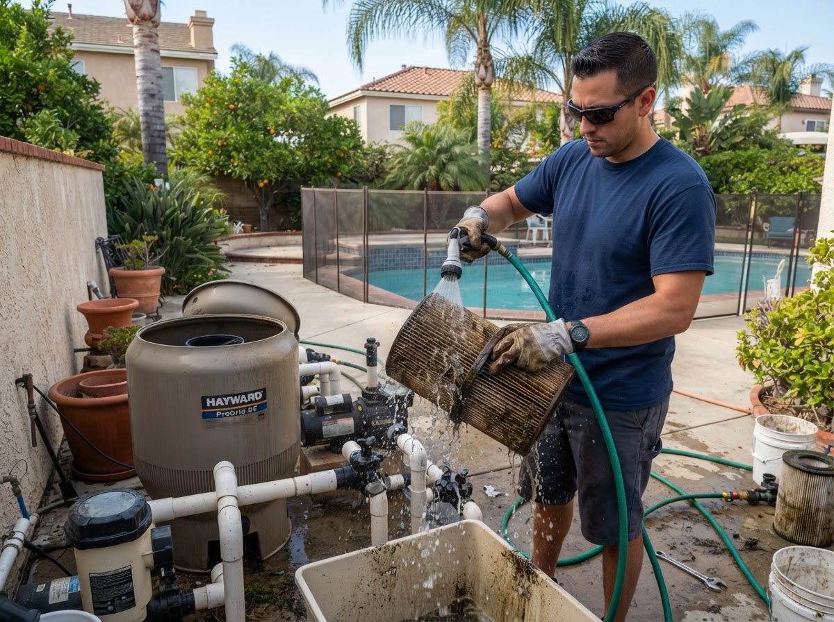 Residential pool filter cleaning service in Downey CA
