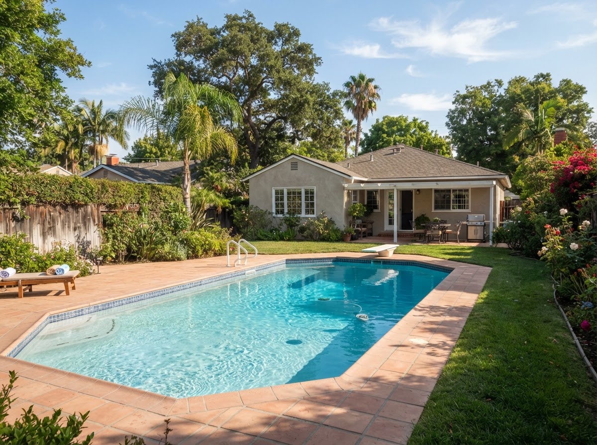 Residential swimming pool in La Mirada California