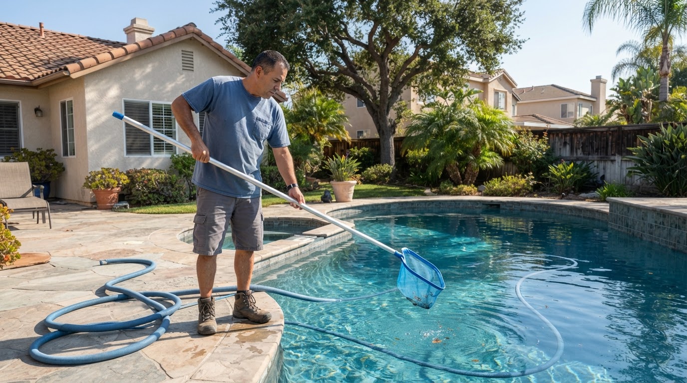 Pool cleaning service at a residential property in La Mirada CA