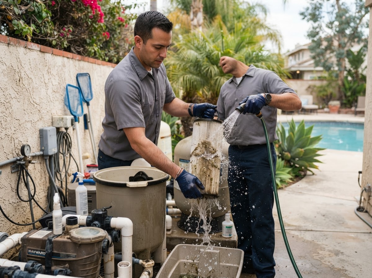 Pool filter cleaning service in Bellflower CA