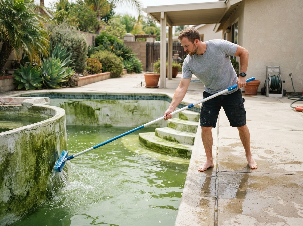 Professional algae cleanup for a residential pool in Bellflower California
