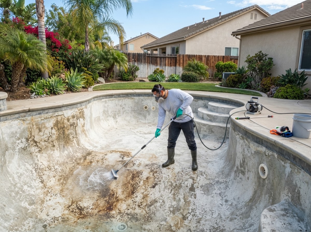 Pool acid washing service at a residential property in Cerritos CA