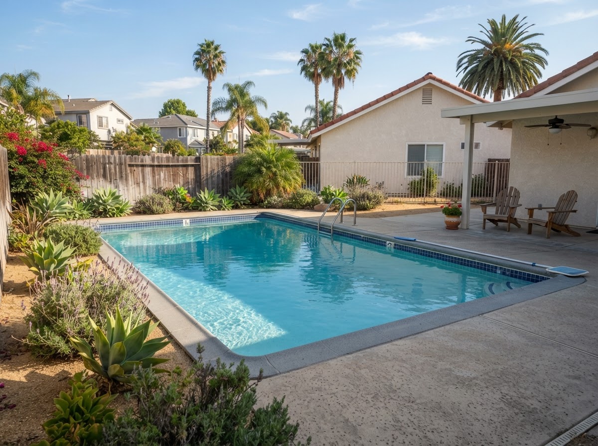 Residential swimming pool in the Bellflower service area