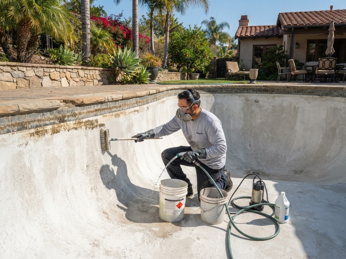 Pool acid washing service for a residential pool in Bellflower CA