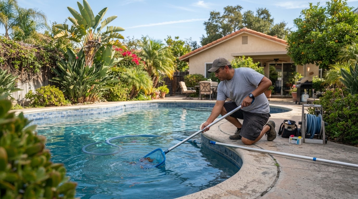 Pool cleaning service at a residential property in Norwalk CA