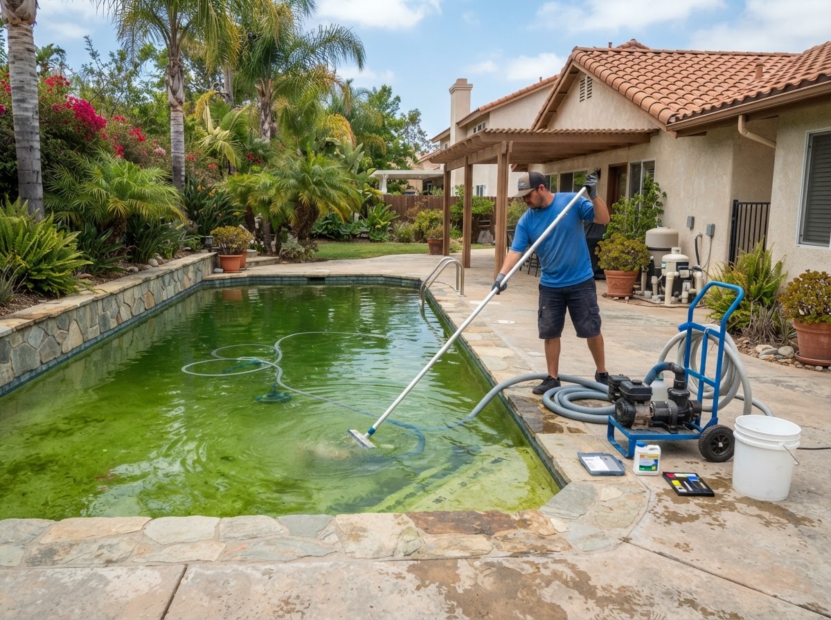 Green pool cleanup service in Bellflower CA