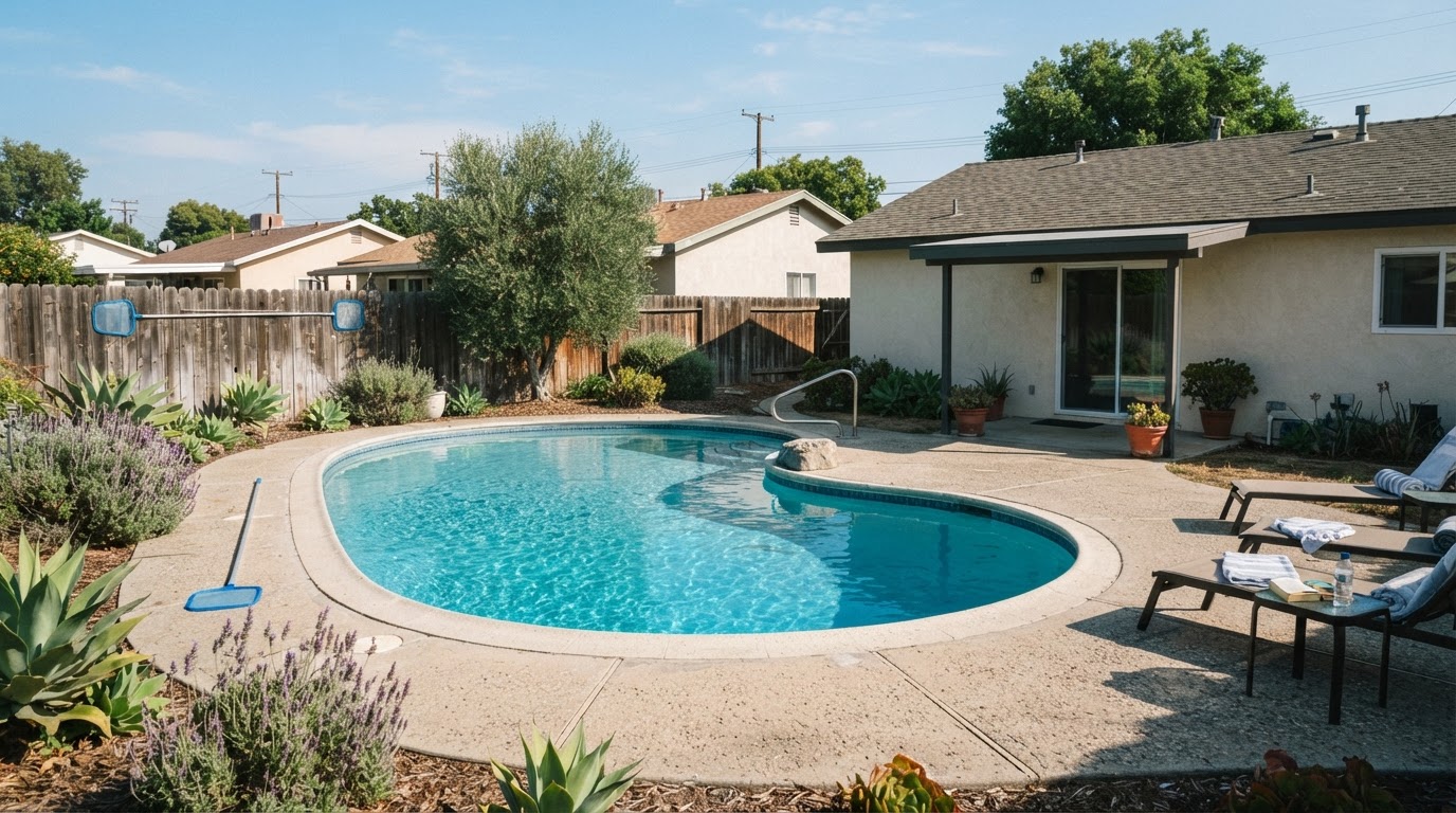 Residential swimming pool in the Bellflower California service area
