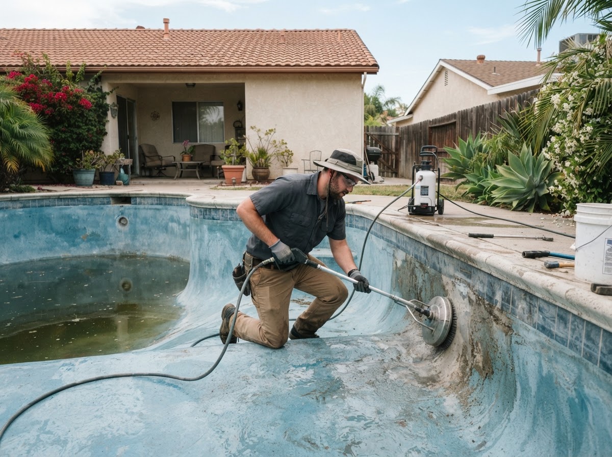 Pool acid washing service at a residential property in Artesia CA