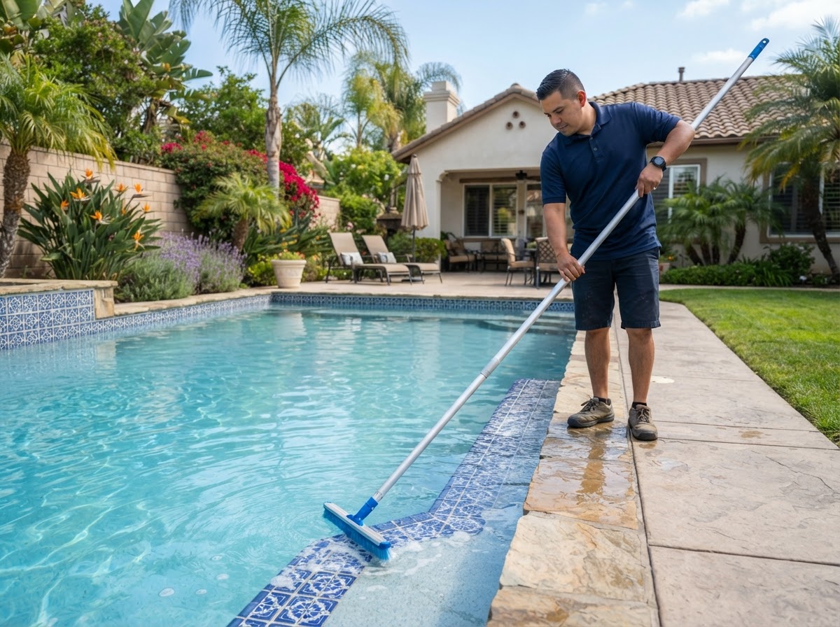 Weekly pool cleaning at a residential property in Cerritos CA