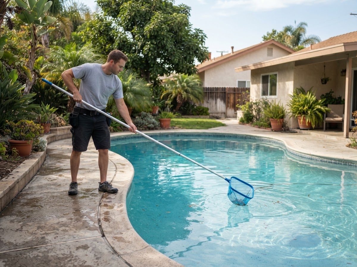 Weekly residential pool cleaning service in Downey CA