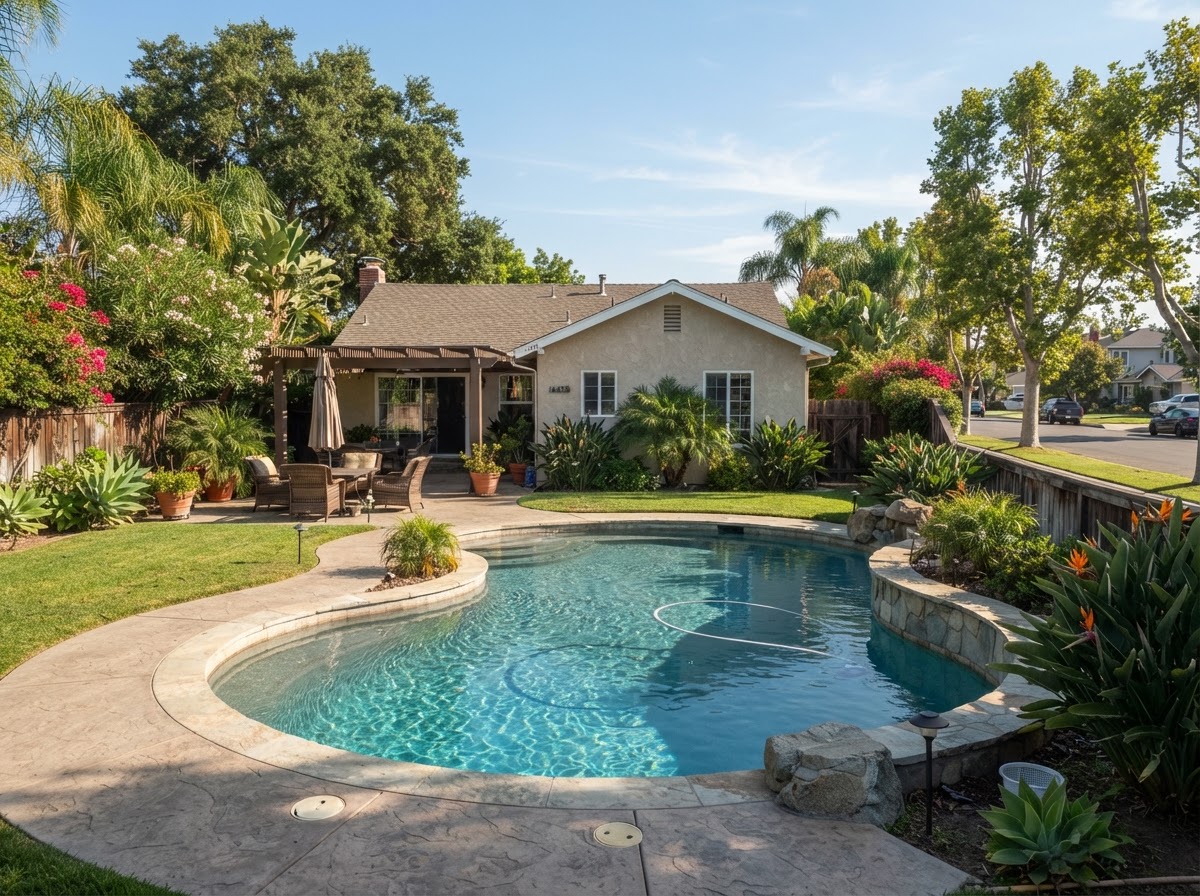 Residential swimming pool in Paramount California