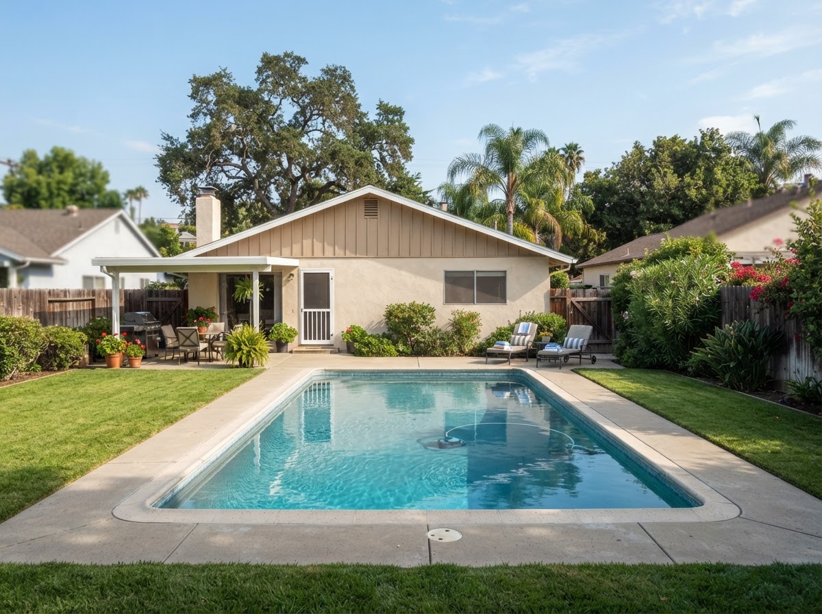 Residential swimming pool in Lakewood California