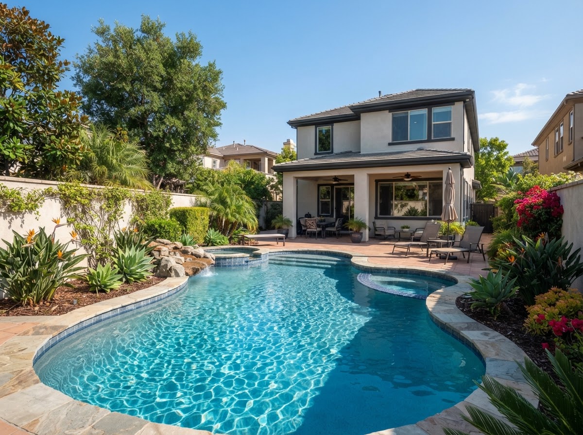 Residential swimming pool in Cerritos California