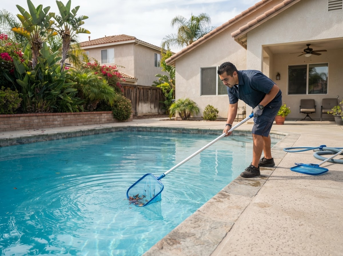 Weekly pool cleaning technician at a residential pool in Norwalk CA