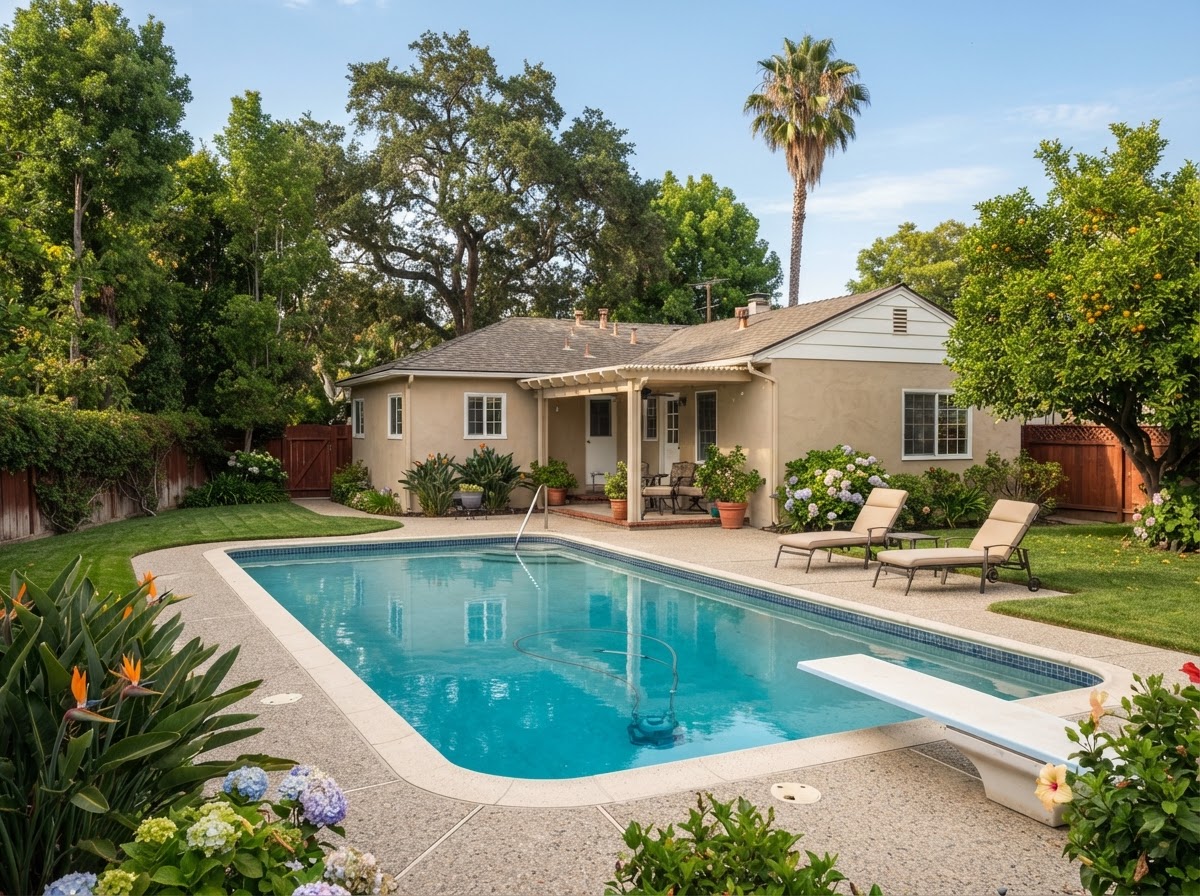 Residential swimming pool in Downey California