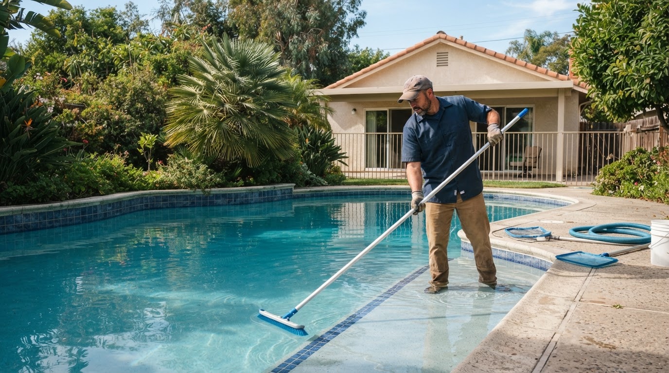 Pool cleaning service at a residential property in Paramount CA