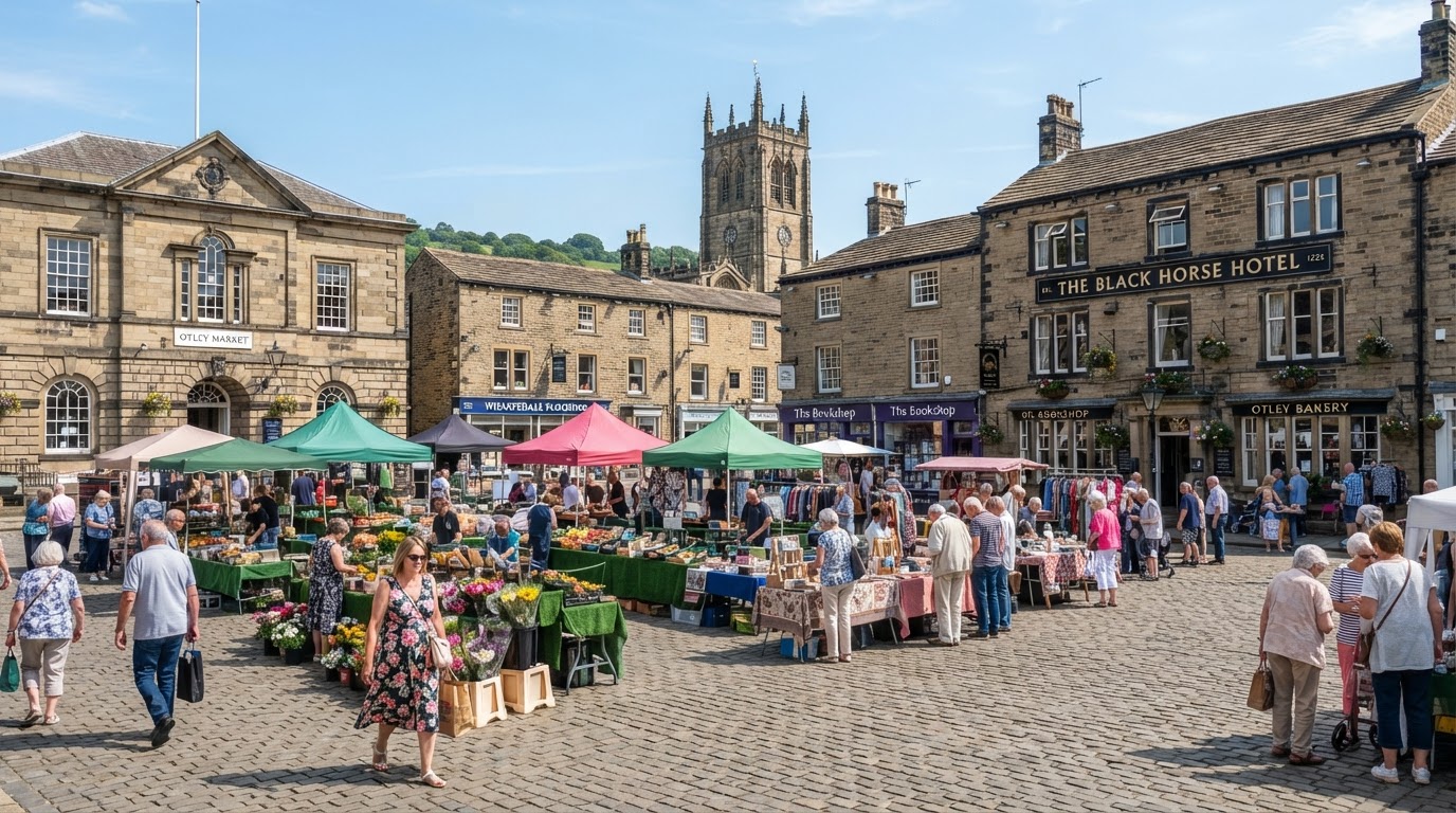 Otley Market Place in the town centre, West Yorkshire