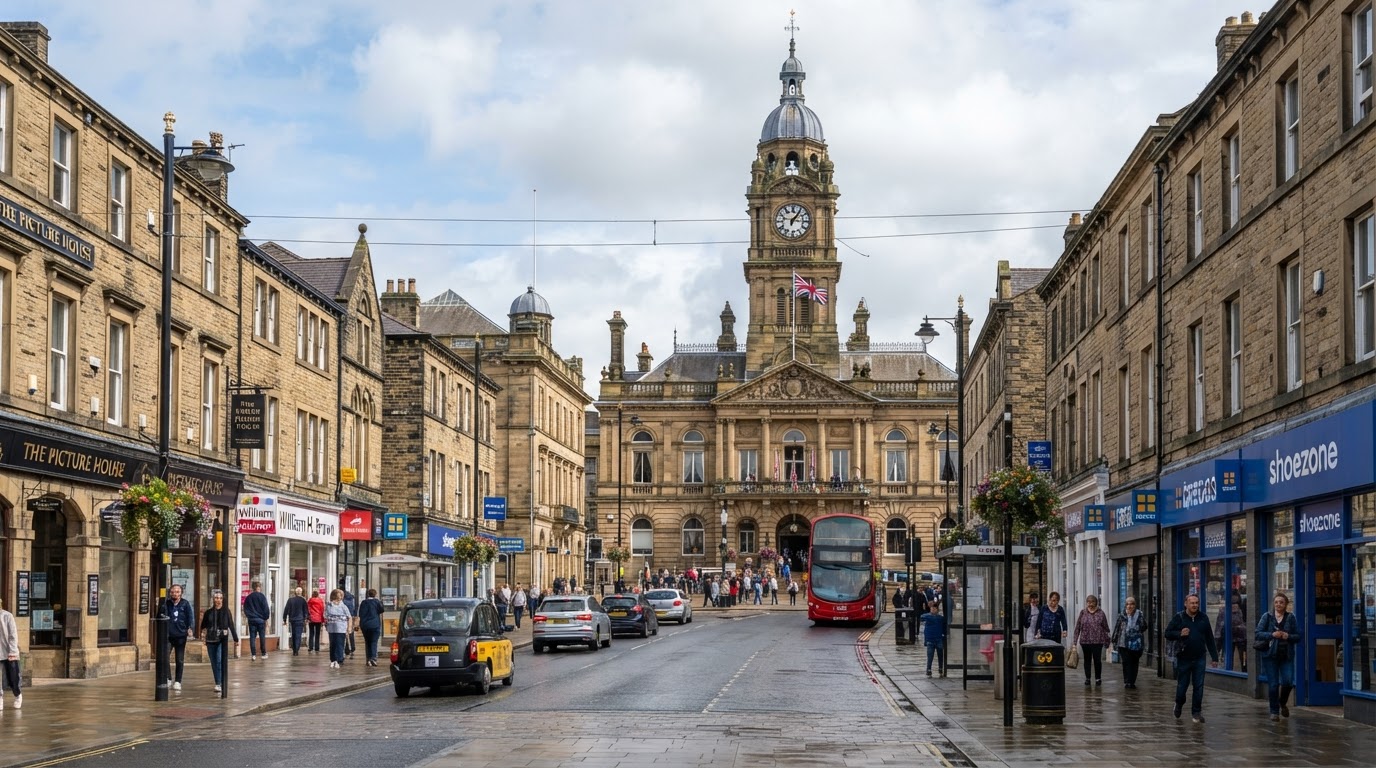 Queen Street and Morley Town Hall, West Yorkshire