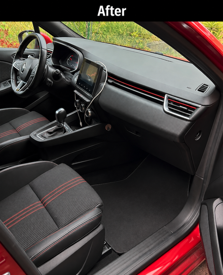 Clean, rejuvenated red car cockpit and dashboard after Reliable Mobile Car Detailing Savannah