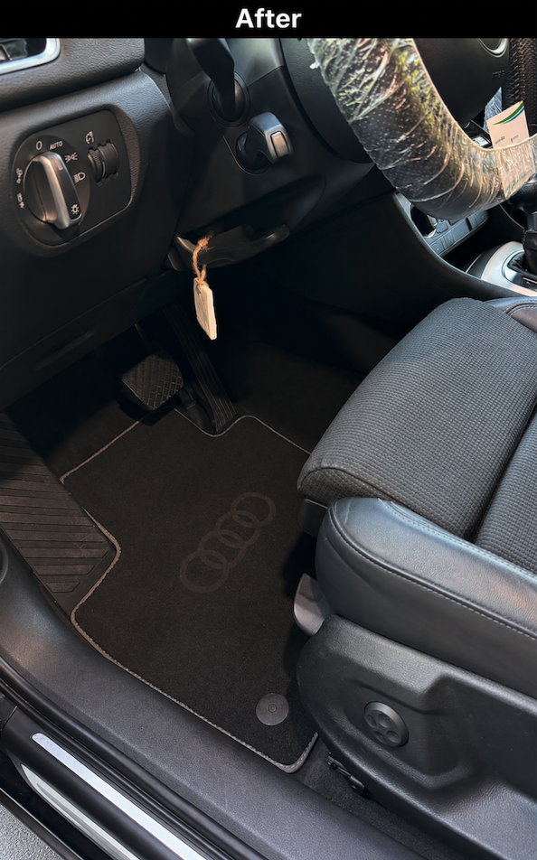 Immaculate driver footwell and vacuumed floor mat after Reliable Mobile Car Detailing Savannah