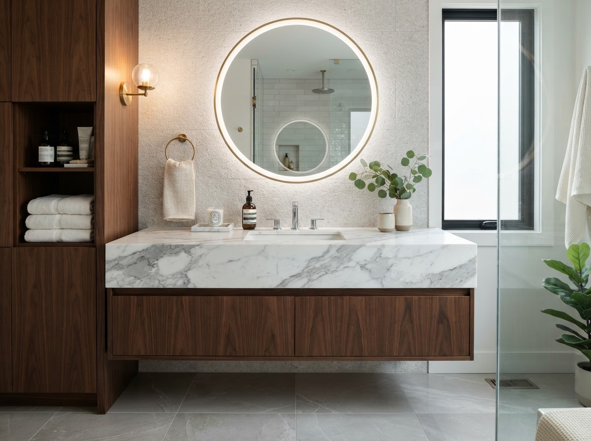 White Veined Marble Vanity Top