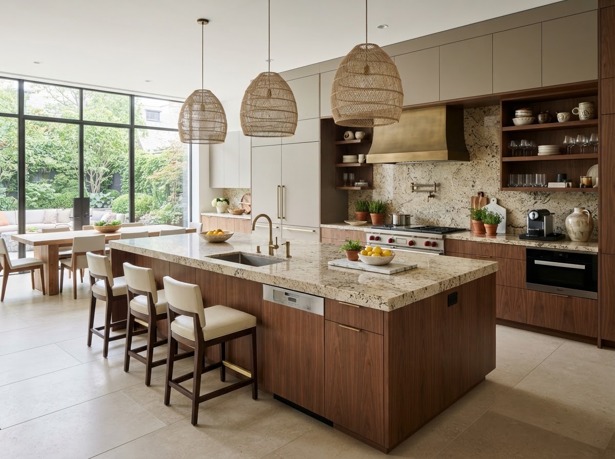 Speckled Beige Granite Kitchen Island