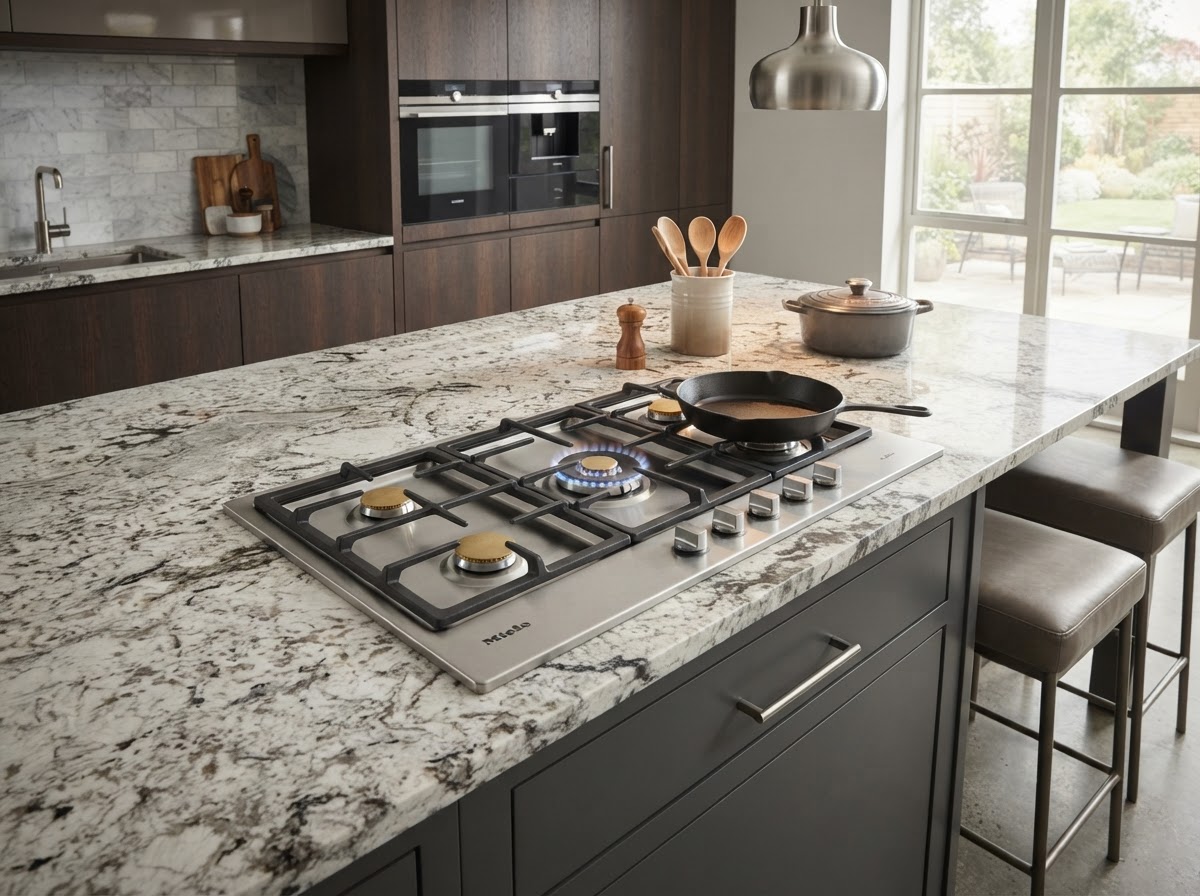 Light Granite Kitchen Countertop & Hob