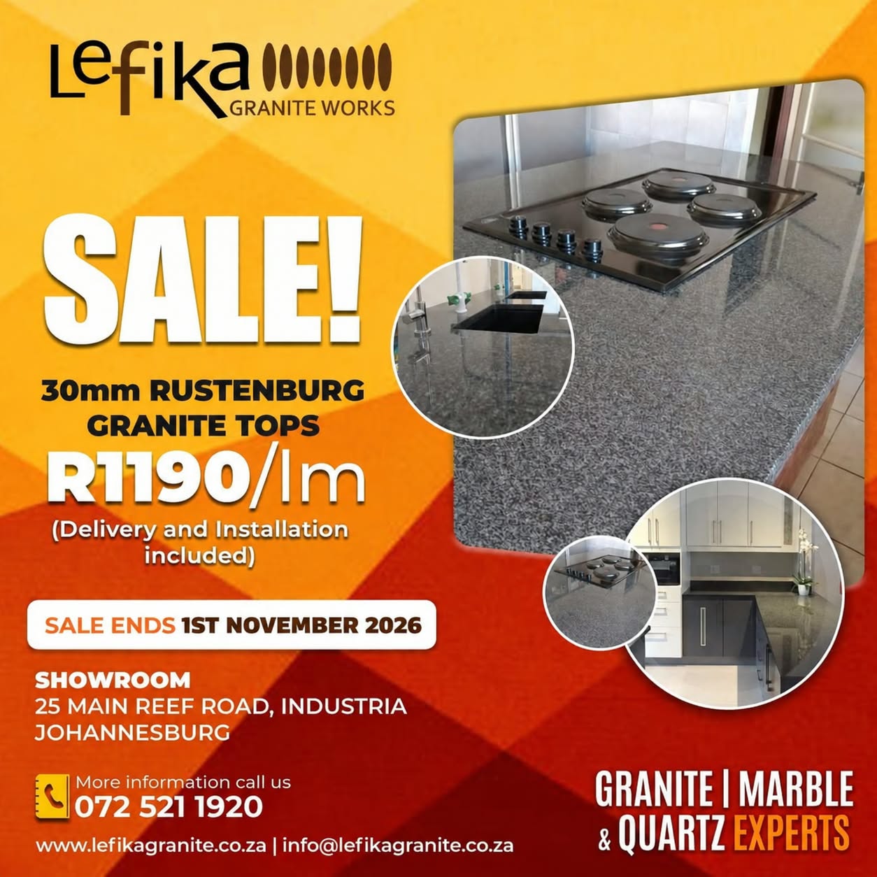 Lefika Granite Works Massive Sale! 30mm Rustenburg Granite Tops R1190/lm